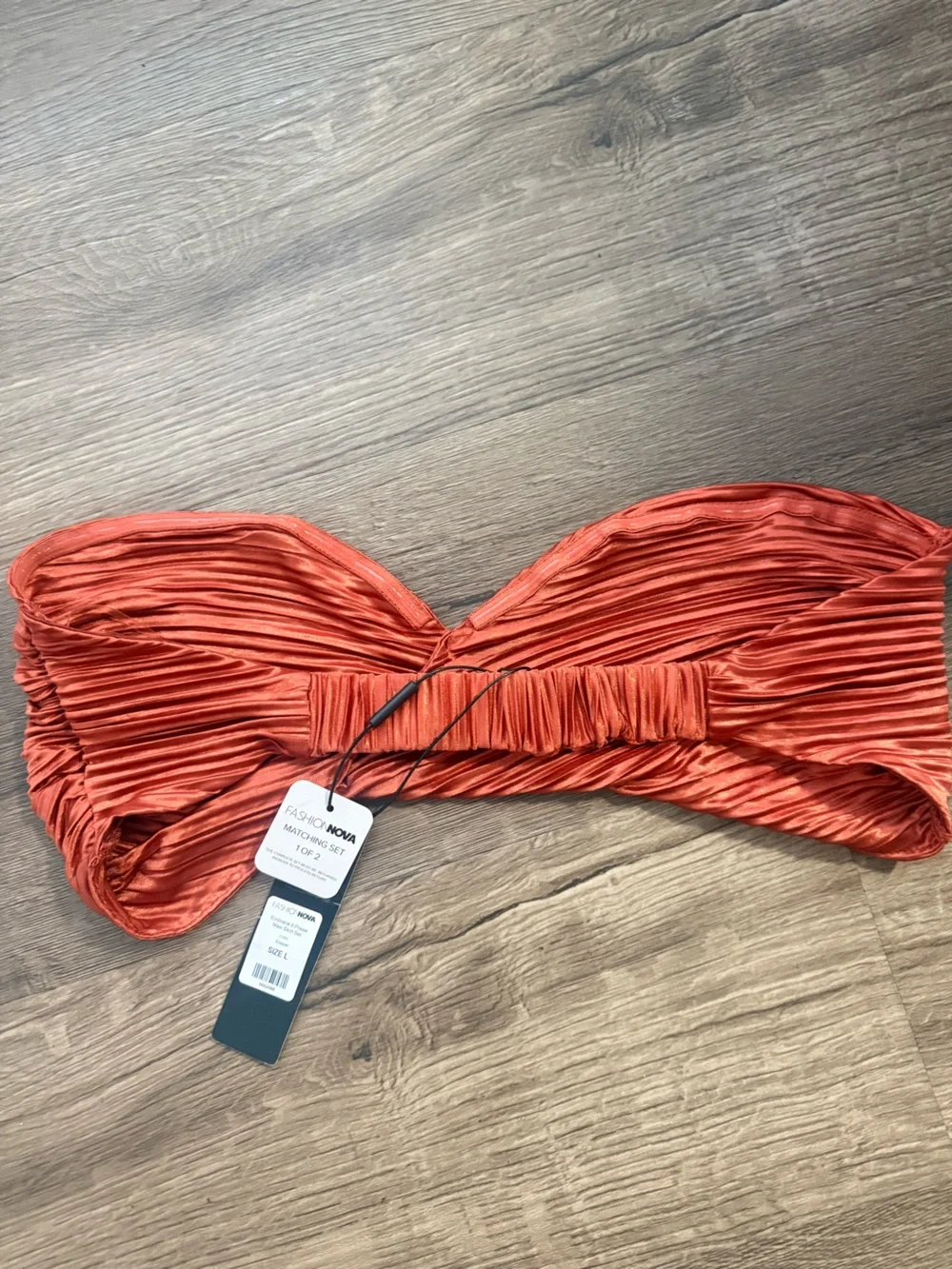 Fashion Nova Rust Pleated Bandeau Top Maxi Skirt Set